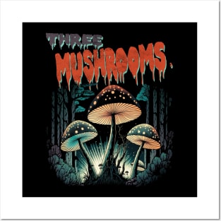 Three Mushrooms in the Woods Posters and Art